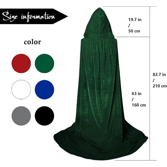 Green Witch Velvet Hooded Cloak Halloween Cape Queen King Renaissance Medieval - Picture 6 of 7
